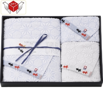 今治産金魚タオル　バス・フェイス・ウォッシュセット　ＫＧ－２６５００青