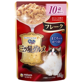 ユニ・チャーム　銀のスプーン三ツ星グルメパウチフレーク１０歳頃からまぐろ入りかつお３５ｇ