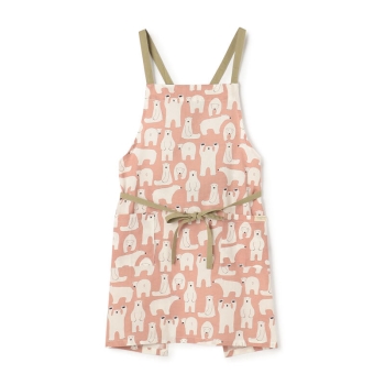 インド綿前結びエプロン　白くま柄