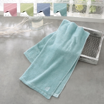 乾きやすい　いつものバスタオル　刺繍ミモザ