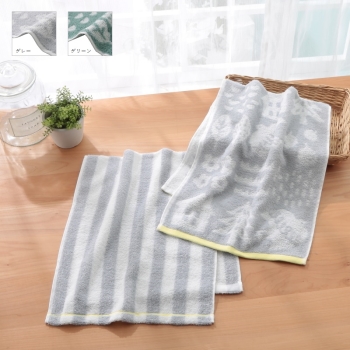 いつものフェイスタオル　２枚組　バード＆ストライプ