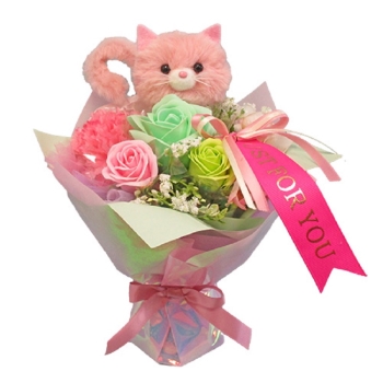 【在庫限り】アニマルスタンドブーケ　ネコ（造花）