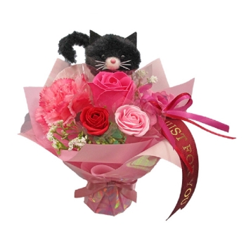 【在庫限り】アニマルスタンドブーケ　クロネコ（造花）