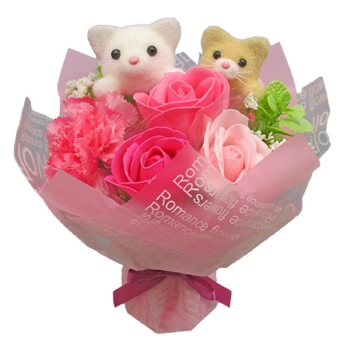 【在庫限り】アニマルスタンドブーケ　ネコツイン（造花）