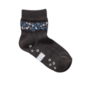 婦人履楽のびーる花柄クルーソックス