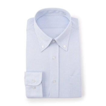 サスビズ　すごい楽チンドレスシャツ　青チェックボタンダウン（レギュラーシルエット）