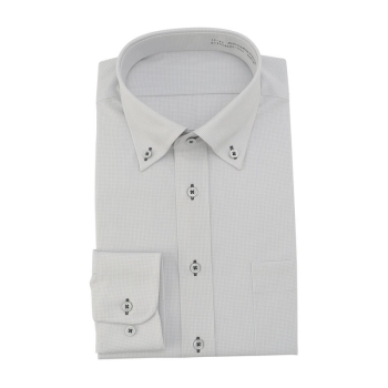 サスビズ　全方向ストレッチシャツ　灰チェックボタンダウン（レギュラーシルエット）