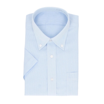 サスビズ　超形態安定シャツプラス半袖　青ボタンダウン（レギュラーシルエット）