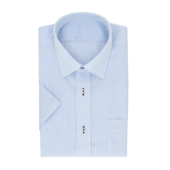 サスビズ　超形態安定シャツプラス半袖　青ストライプワイド（レギュラーシルエット）