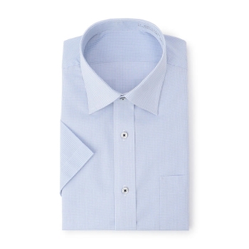 サスビズ　涼しい超形態安定シャツ　半袖　青チェックセミワイド（レギュラーシルエット）