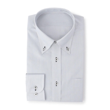 サスビズ　涼しい超形態安定シャツ　灰ストライプボタンダウン（レギュラーシルエット）