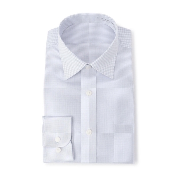 サスビズ　涼しい超形態安定シャツ　青チェックワイド（レギュラーシルエット）