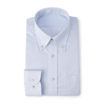 サスビズ　超形態安定シャツプラス　青チェックボタンダウン（レギュラーシルエット）