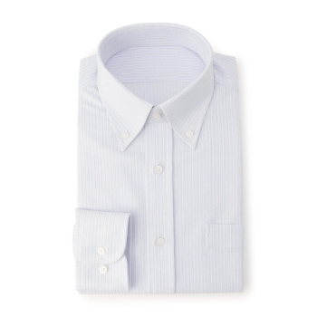 サスビズ　すごい楽チンドレスシャツ　水色ストライプボタンダウン（レギュラーシルエット）