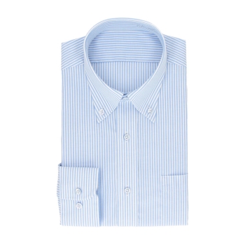 サスビズ　超形態安定シャツプラス　青ストライプボタンダウン（ゆったりシルエット）