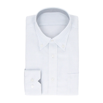 サスビズ　超形態安定シャツプラス　青チェックボタンダウン（ゆったりシルエット）