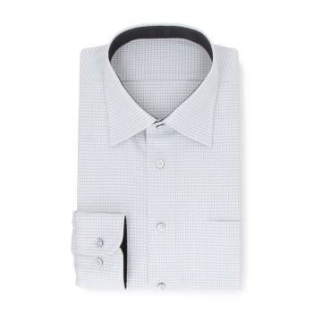 サスビズ　清潔マルチストレッチシャツ　灰チェックワイド（レギュラーシルエット）