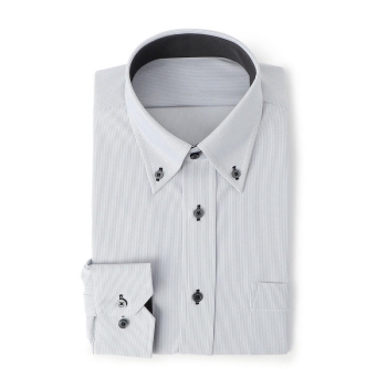 サスビズ　すごい楽チンドレスシャツ　灰ストライプボタンダウン（レギュラーシルエット）