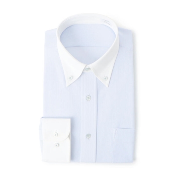 サスビズ　すごい楽チンドレスシャツ　水色ストライプボタンダウンクレリック（レギュラーシルエット）