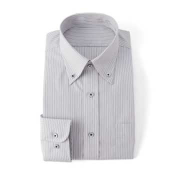 サスビズ　なめらかプレミアムシャツ　灰ストライプボダンダウン（レギュラーシルエット）
