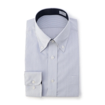 サスビズ　涼しい超形態安定シャツ　青ストライプボタンダウン（レギュラーシルエット）