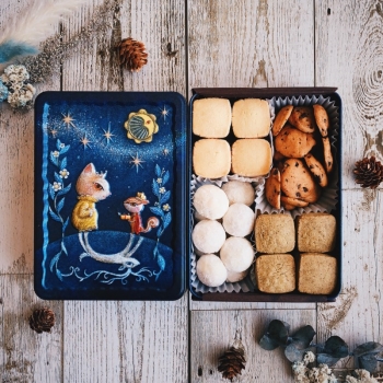 銀河工場　銀河クッキー詰合せ　ネコとリス缶 ５０－５３３３