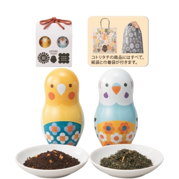 【母の日】コトリタチ　コトリョシカＴＥＡ缶セットB（オカメインコ・セキセイインコ）