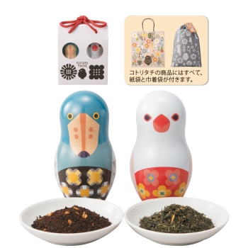 【母の日】コトリタチ　コトリョシカＴＥＡ缶セットA（ハシビロコウ・白文鳥）