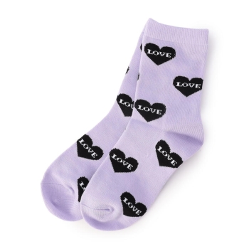 女児　ハート総柄　クルー丈ソックス