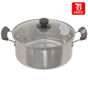 セブン・ザ・プライス　ガラス蓋付ステンレス両手鍋２４ｃｍ　ガス・ＩＨ用