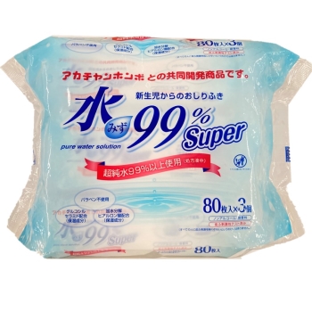 【理由あり】赤ちゃんのおしりふき　水９９％　Ｓｕｐｅｒ　８０枚×３個パック