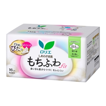 花王　ロリエ　しあわせ素肌　もちふわｆｉｔ　多い昼用２２．５ｃｍ　羽つき　１６個