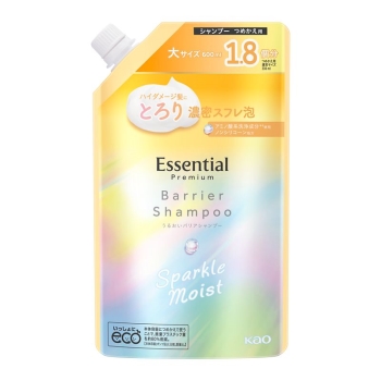 花王　エッセンシャル　プレミアム　うるおいバリアシャンプー　スパークルモイスト　つめかえ