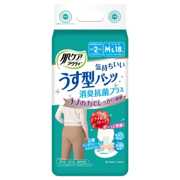 肌ケアアクティうす型パンツ消臭抗菌Ｍ－Ｌ１８枚
