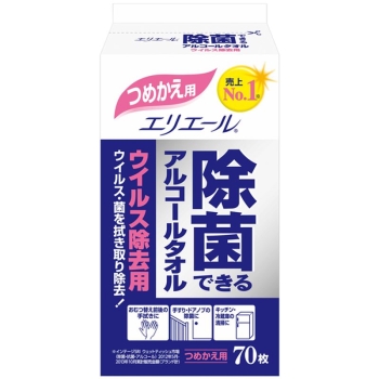 エリエール　除菌できるアルコールタオル　ウイルス除去用　つめかえ用　７０枚