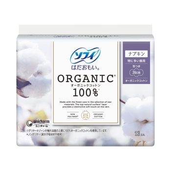 ユニ・チャーム　ソフィ　はだおもい　オーガニックコットン　羽つき　１３枚　２６ｃｍ　特に多い昼用