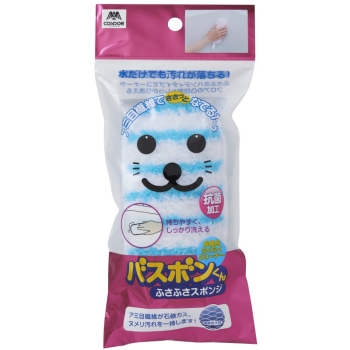 バスボンくん　お風呂クリーナー　ふさふさスポンジ抗菌　ブルー