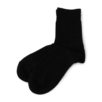 通勤快足　かかとカチッとピッタリ　格子柄ハーフ丈ソックス