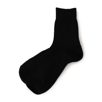 通勤快足　かかとカチッとピッタリ　ブロック柄ハーフ丈ソックス