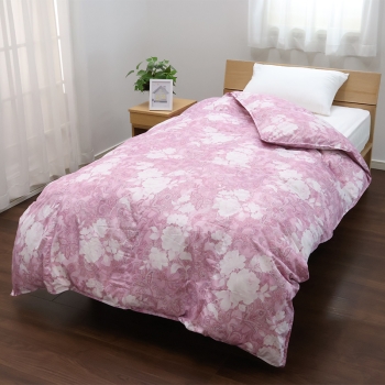 西川　羽毛掛けふとん　シングル　ダウン９３％、フェザー７％　ピンク