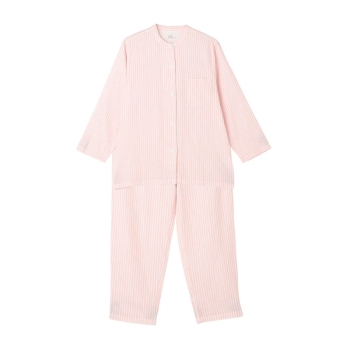 【ピンクのみ】婦人　二重ガーゼストライプ　シャツパジャマ／セブンプレミアムライフスタイル