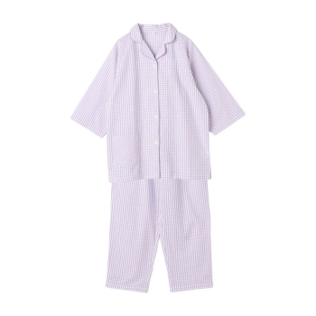 【Ｓ・Ｌのみ】ボディクーラー　サッカーギンガム７分袖シャツパジャマ／セブンプレミアムライフスタイル