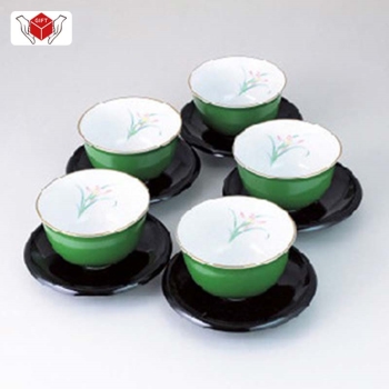 波佐見焼　若草ラン　茶托付煎茶５客揃　ＴＧ５０－０４