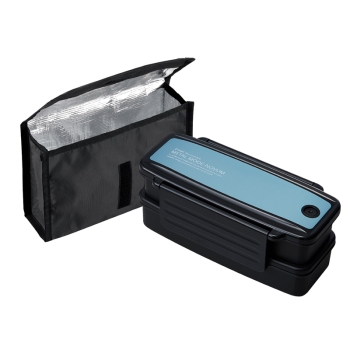 保冷バック付抗菌二段弁当箱　メタルモード　ブルー