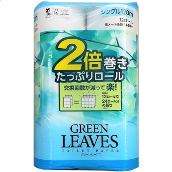 鶴見製紙　２倍巻き　グリーンリーブズ　１２ロール　シングル
