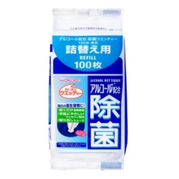 和光堂　おしぼりウエッティー　アルコール配合除菌ウエッティー　詰替え用　１００枚入