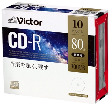 ビクター　音楽用ＣＤ－Ｒ　７００ＭＢ　１０Ｐ　インクジェットプリンター対応　ＡＲ８０ＦＰ１０Ｊ１