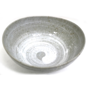美濃焼楕円煮物鉢　グレー白刷毛