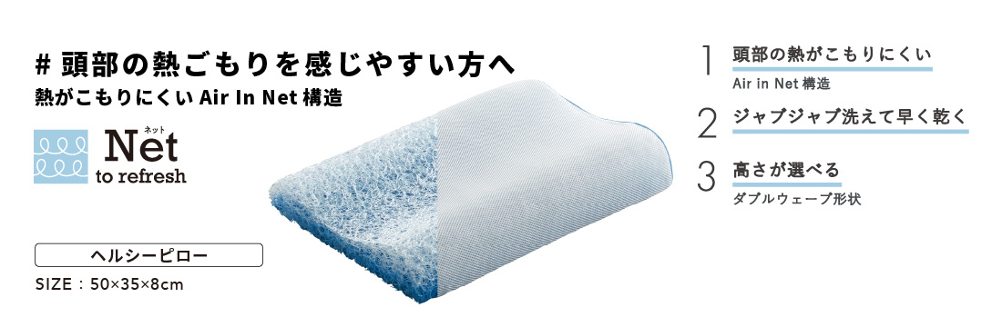 頭部の熱ごもりを感じやすい方へ　熱がこもりにくいAir In Net構造　Net