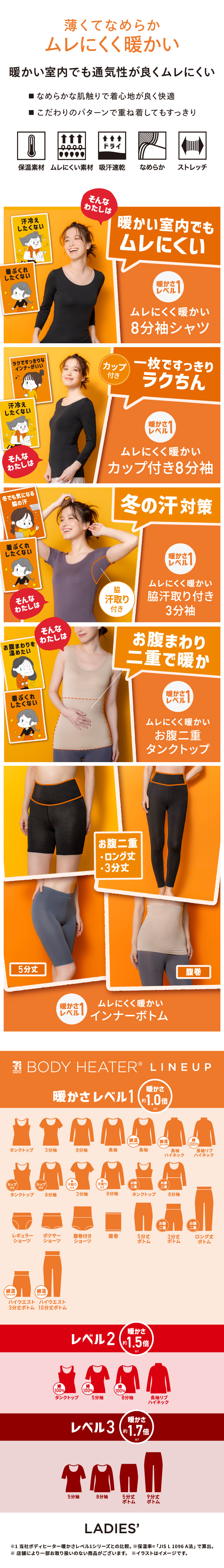 ボディヒーター レディースインナー ムレにくくて暖かい